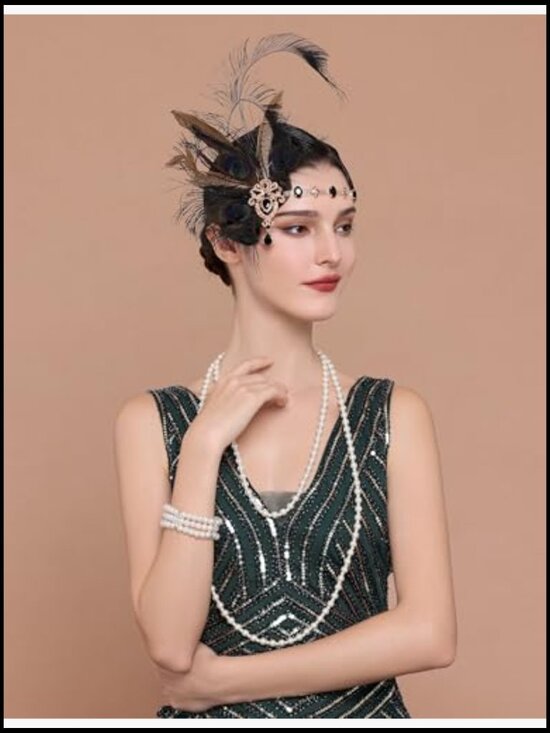 Vintage Flapper Peacock Feather Headpiece 1920s Costume Accessory Hair Clip main image 6